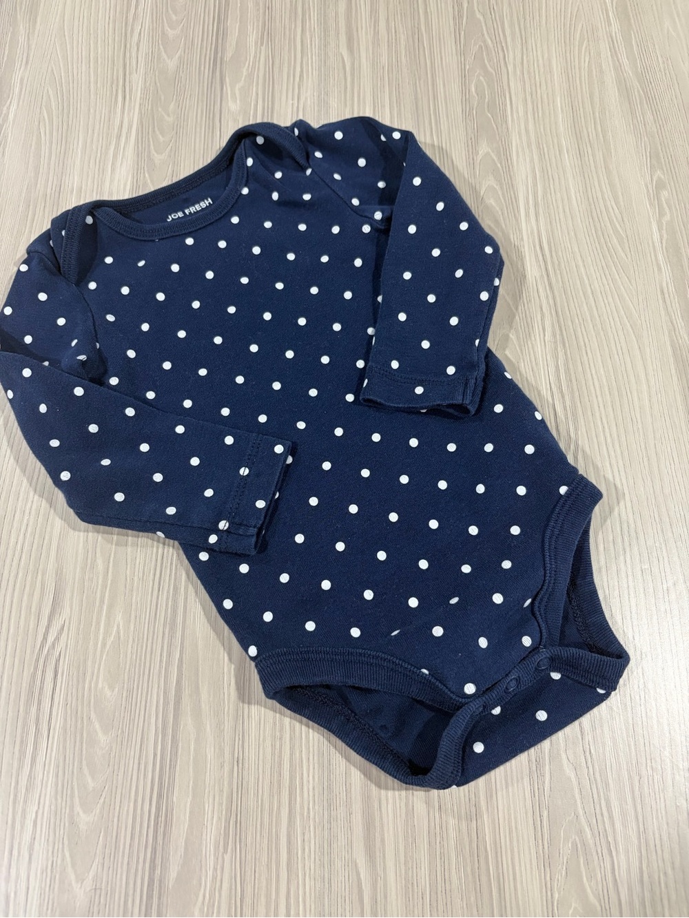 7/$20 Joe Fresh Navy Polka Dot Long-Sleeve Baby One-Piece 100% Cotton